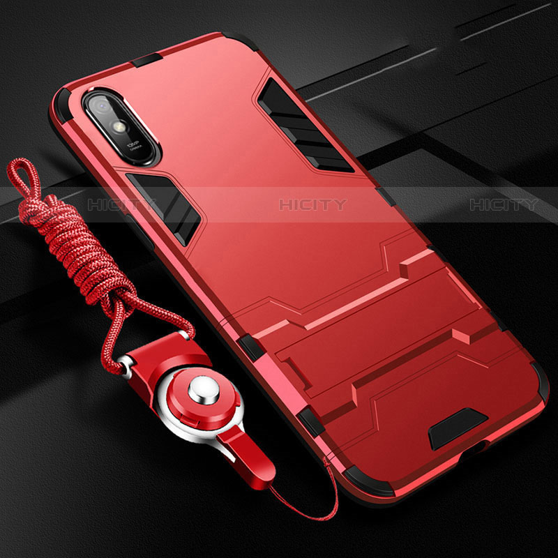 Silikon Hülle Handyhülle und Kunststoff Schutzhülle Tasche mit Ständer R02 für Xiaomi Redmi 9A Rot Plus