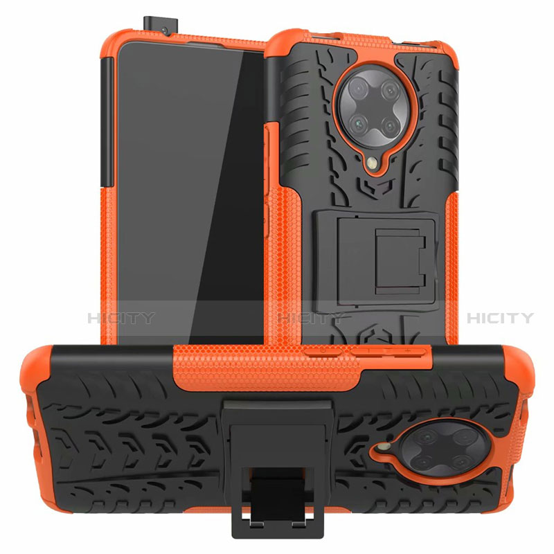 Silikon Hülle Handyhülle und Kunststoff Schutzhülle Tasche mit Ständer R02 für Xiaomi Redmi K30 Pro Zoom Orange