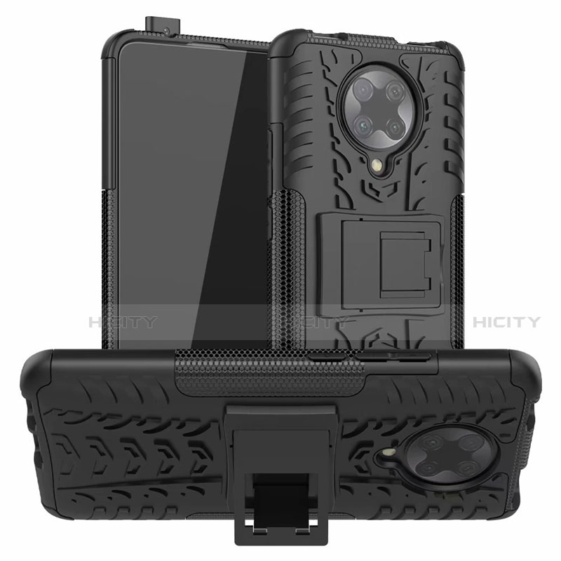 Silikon Hülle Handyhülle und Kunststoff Schutzhülle Tasche mit Ständer R02 für Xiaomi Redmi K30 Pro Zoom Schwarz