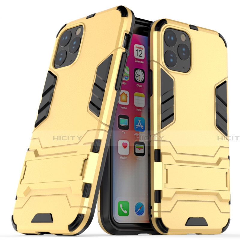 Silikon Hülle Handyhülle und Kunststoff Schutzhülle Tasche mit Ständer R03 für Apple iPhone 11 Pro Gold Plus