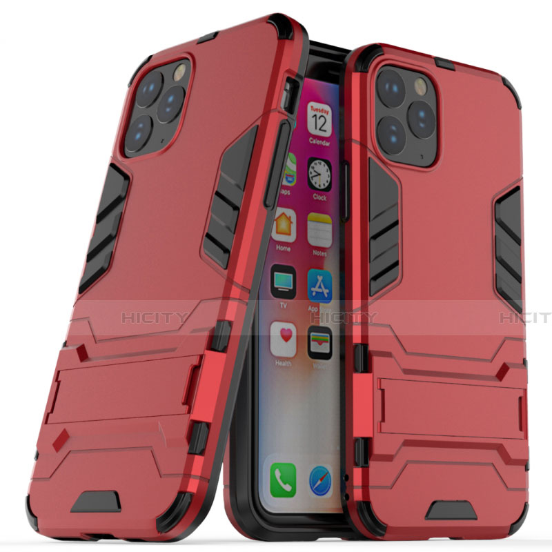 Silikon Hülle Handyhülle und Kunststoff Schutzhülle Tasche mit Ständer R03 für Apple iPhone 11 Pro Rot Plus