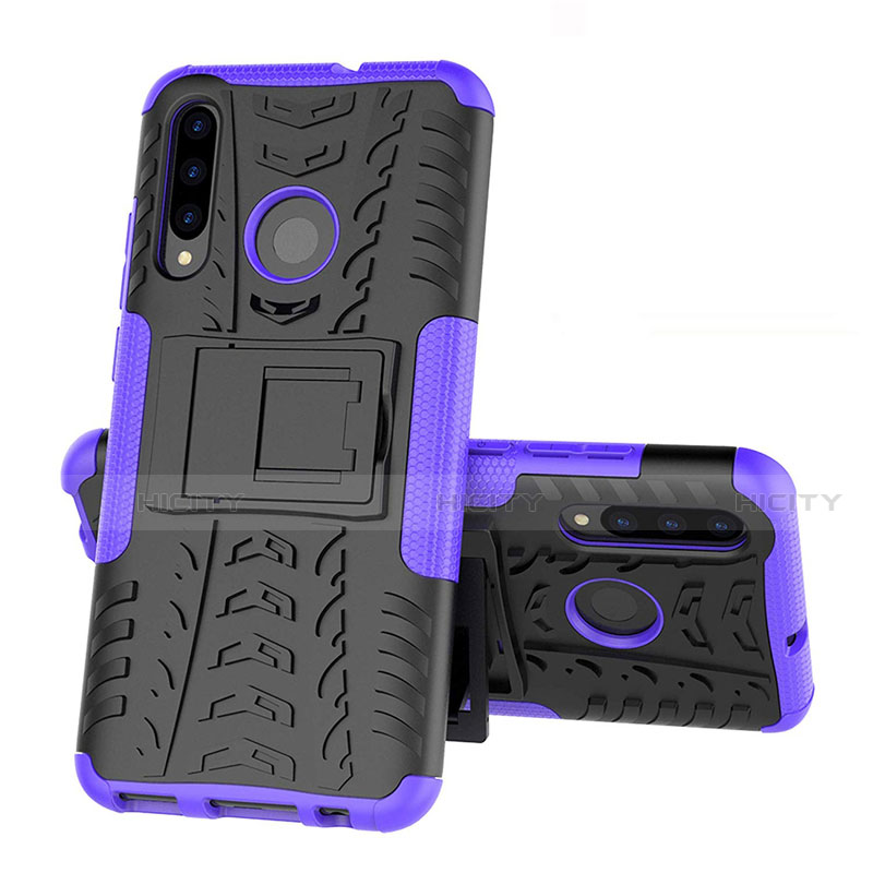 Silikon Hülle Handyhülle und Kunststoff Schutzhülle Tasche mit Ständer R03 für Huawei P Smart+ Plus (2019) Violett Plus
