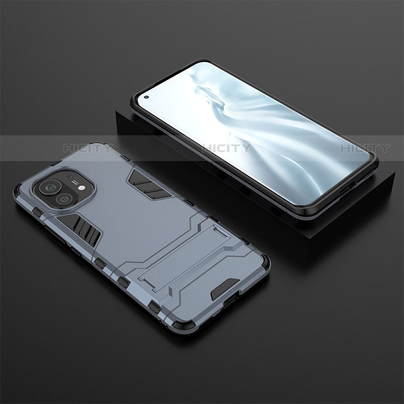 Silikon Hülle Handyhülle und Kunststoff Schutzhülle Tasche mit Ständer R03 für Xiaomi Mi 11 Lite 5G NE Blau Plus