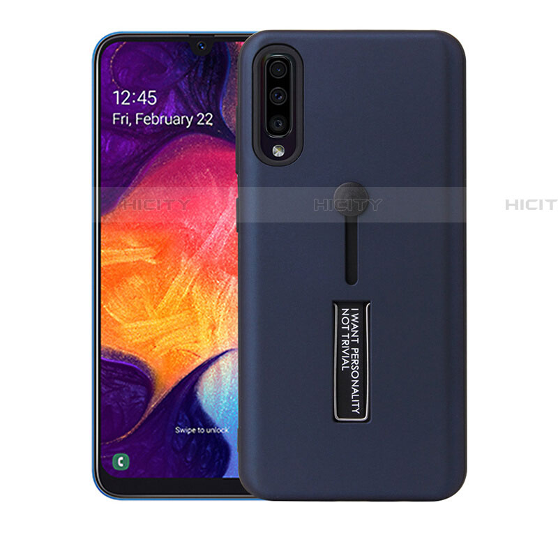 Silikon Hülle Handyhülle und Kunststoff Schutzhülle Tasche mit Ständer R04 für Samsung Galaxy A70 Blau Plus