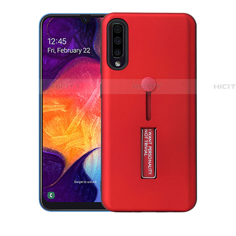 Silikon Hülle Handyhülle und Kunststoff Schutzhülle Tasche mit Ständer R04 für Samsung Galaxy A70 Rot