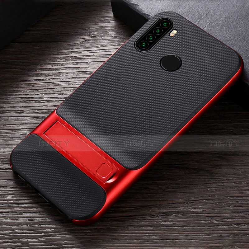 Silikon Hülle Handyhülle und Kunststoff Schutzhülle Tasche mit Ständer R04 für Xiaomi Redmi Note 8 (2021) Rot Plus