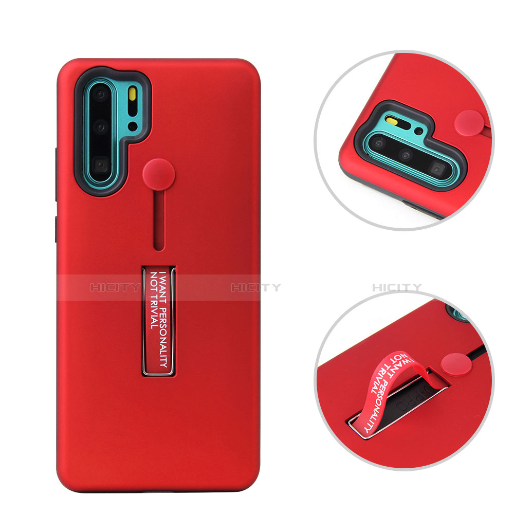 Silikon Hülle Handyhülle und Kunststoff Schutzhülle Tasche mit Ständer T01 für Huawei P30 Pro groß