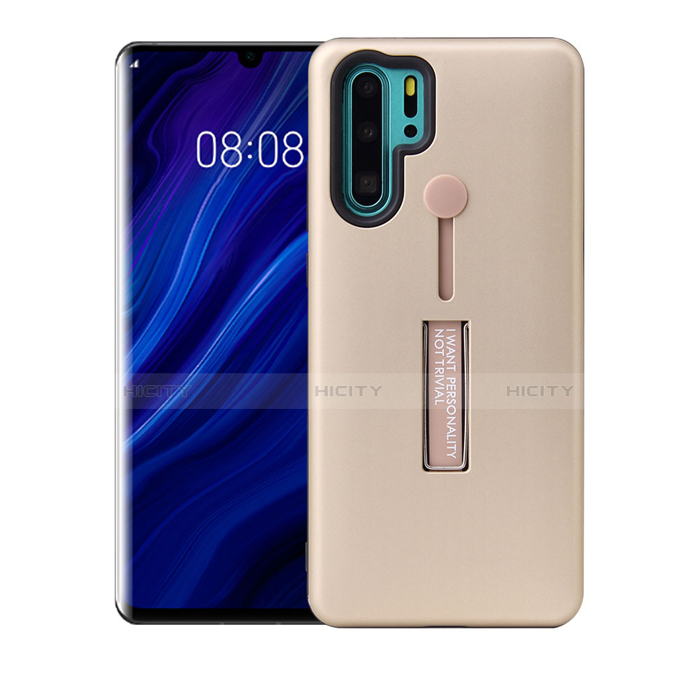 Silikon Hülle Handyhülle und Kunststoff Schutzhülle Tasche mit Ständer T01 für Huawei P30 Pro Gold