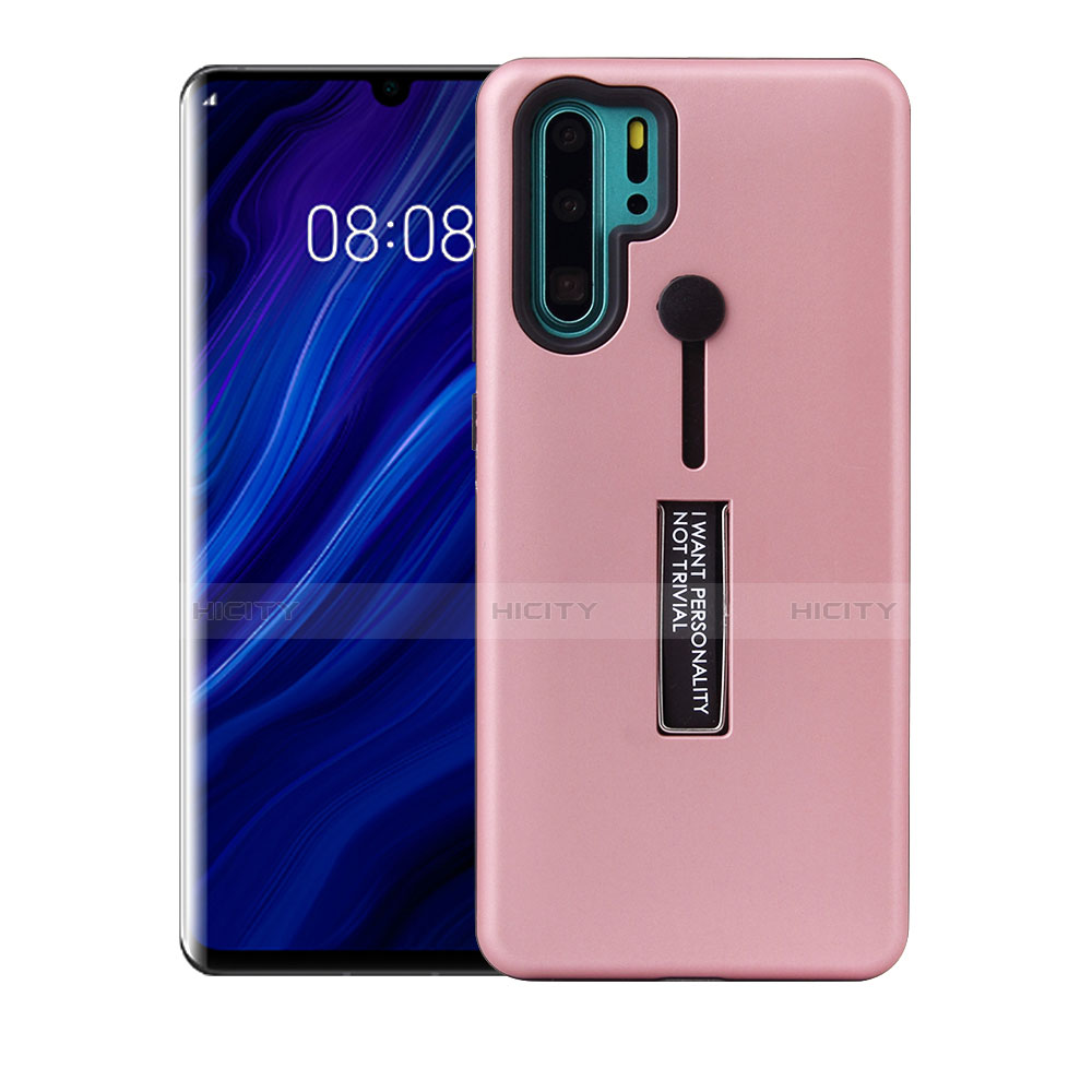 Silikon Hülle Handyhülle und Kunststoff Schutzhülle Tasche mit Ständer T01 für Huawei P30 Pro New Edition Rosegold