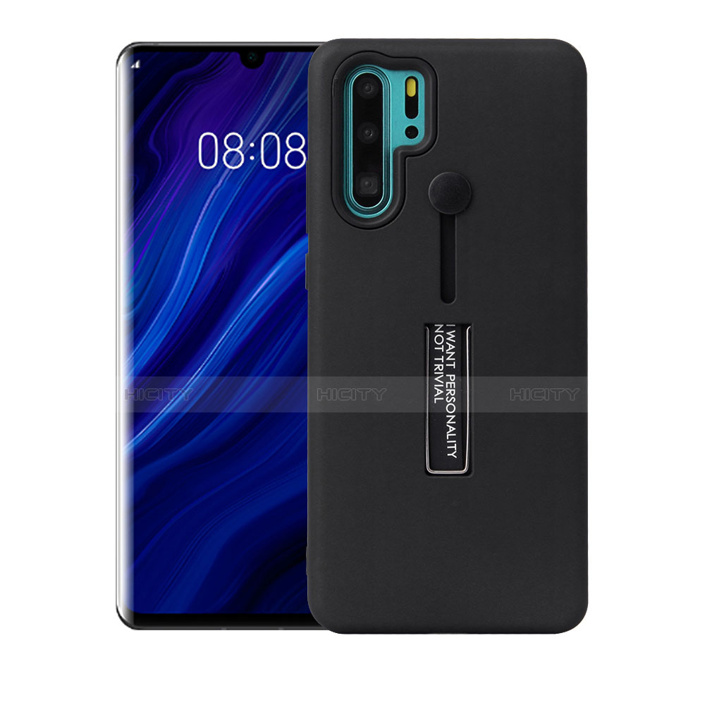 Silikon Hülle Handyhülle und Kunststoff Schutzhülle Tasche mit Ständer T01 für Huawei P30 Pro New Edition Schwarz