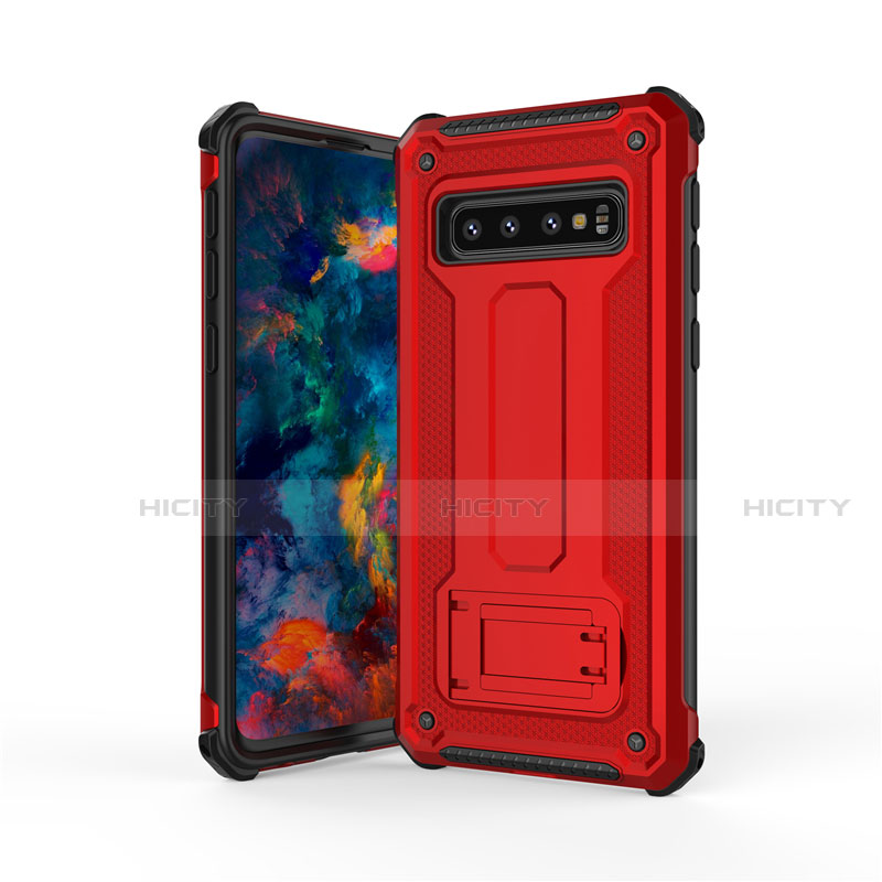 Silikon Hülle Handyhülle und Kunststoff Schutzhülle Tasche mit Ständer T01 für Samsung Galaxy S10