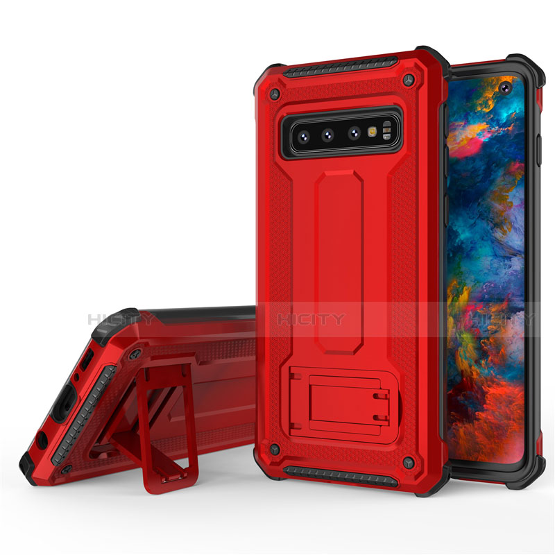 Silikon Hülle Handyhülle und Kunststoff Schutzhülle Tasche mit Ständer T01 für Samsung Galaxy S10