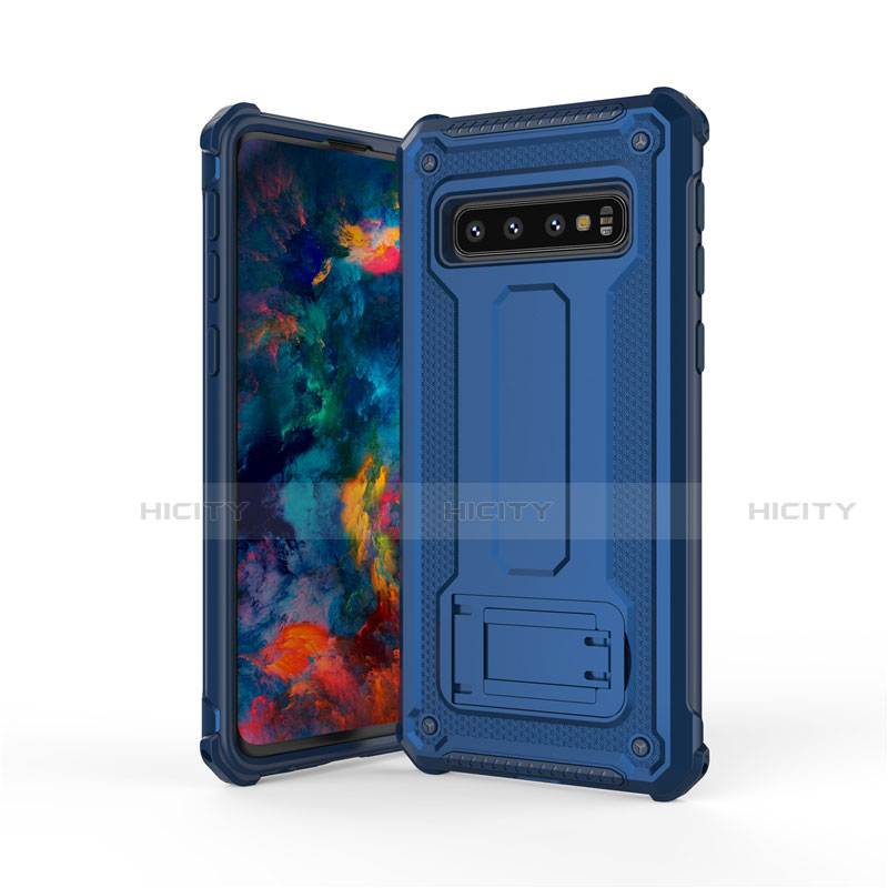 Silikon Hülle Handyhülle und Kunststoff Schutzhülle Tasche mit Ständer T01 für Samsung Galaxy S10 5G Blau Plus