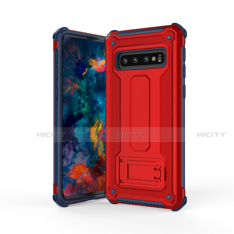 Silikon Hülle Handyhülle und Kunststoff Schutzhülle Tasche mit Ständer T01 für Samsung Galaxy S10 5G Plusfarbig Plus