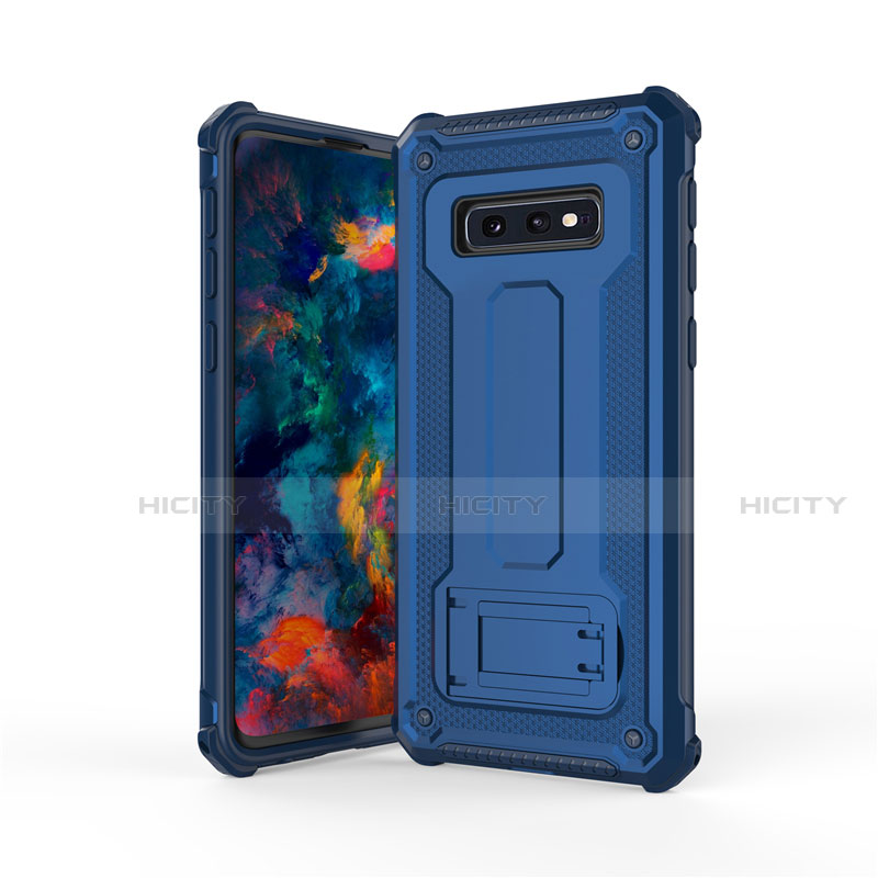 Silikon Hülle Handyhülle und Kunststoff Schutzhülle Tasche mit Ständer T01 für Samsung Galaxy S10e Blau