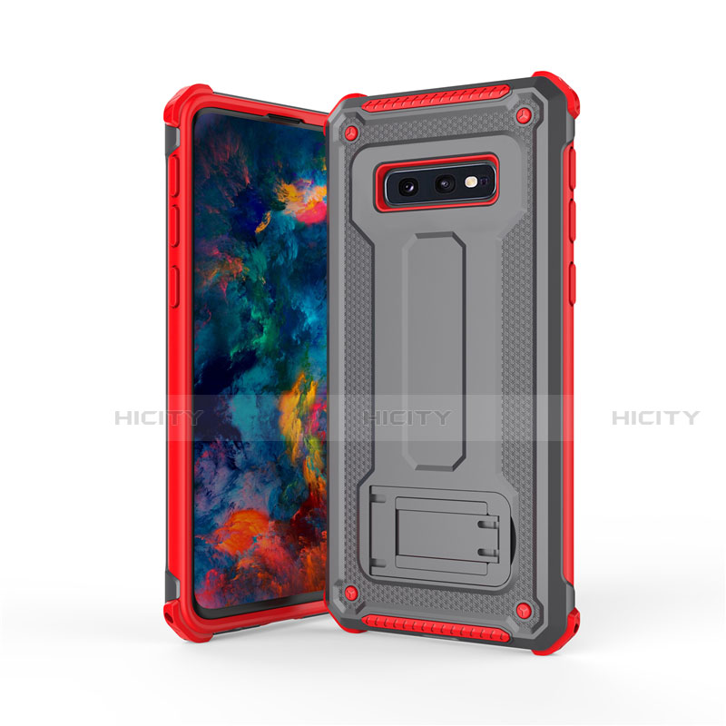 Silikon Hülle Handyhülle und Kunststoff Schutzhülle Tasche mit Ständer T01 für Samsung Galaxy S10e Dunkelgrau