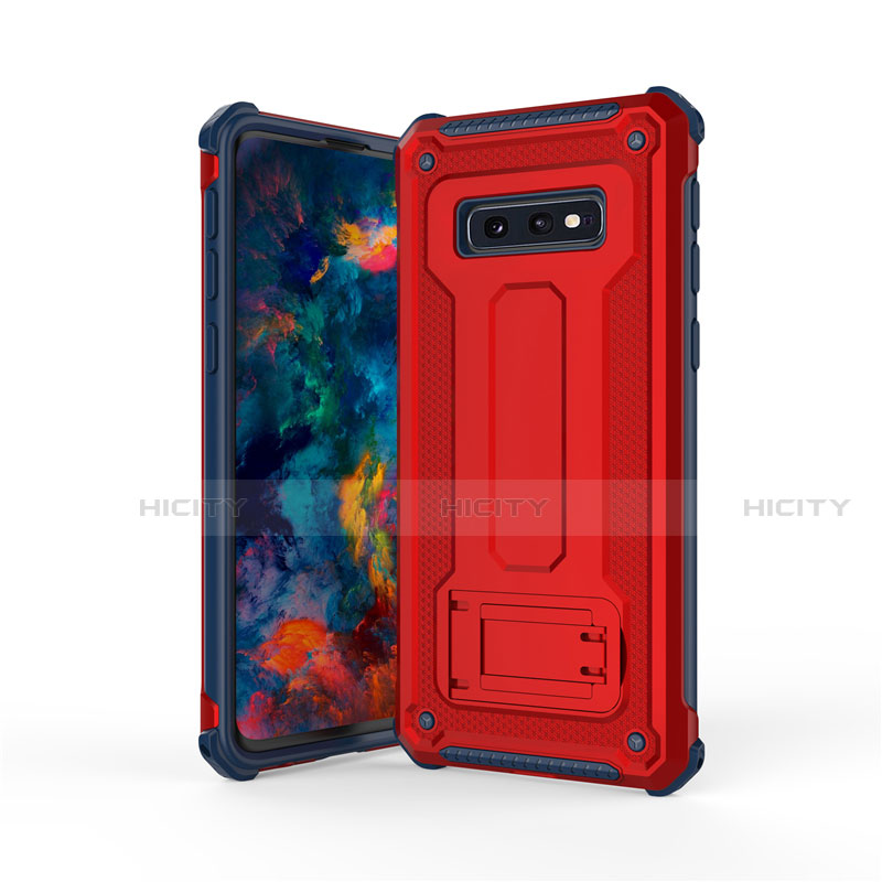 Silikon Hülle Handyhülle und Kunststoff Schutzhülle Tasche mit Ständer T01 für Samsung Galaxy S10e Plusfarbig