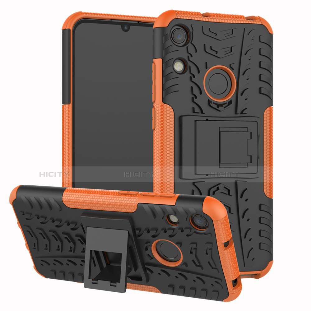 Silikon Hülle Handyhülle und Kunststoff Schutzhülle Tasche mit Ständer Z01 für Huawei Y6 (2019) Orange