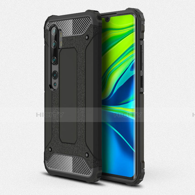 Silikon Hülle Handyhülle und Kunststoff Schutzhülle Tasche R01 für Xiaomi Mi Note 10 Pro Schwarz