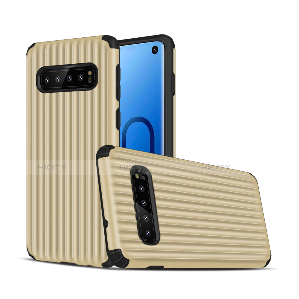 Silikon Hülle Handyhülle und Kunststoff Schutzhülle Tasche U01 für Samsung Galaxy S10 5G Gold Plus