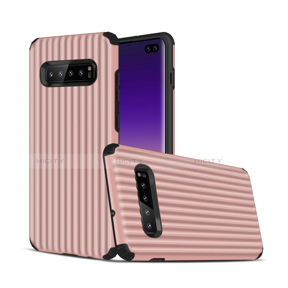 Silikon Hülle Handyhülle und Kunststoff Schutzhülle Tasche U01 für Samsung Galaxy S10 Plus Rosegold