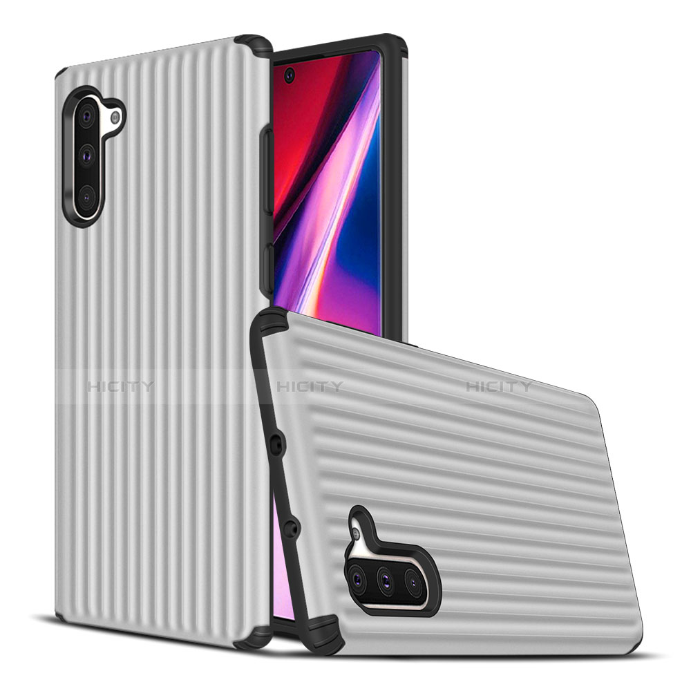 Silikon Hülle Handyhülle und Kunststoff Schutzhülle Tasche U02 für Samsung Galaxy Note 10 Silber