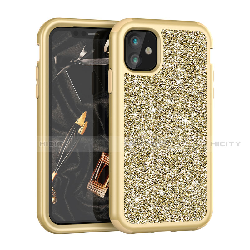 Silikon Hülle Handyhülle und Kunststoff Schutzhülle Tasche Vorder und Rückseite 360 Grad Bling-Bling für Apple iPhone 11 Gold Plus