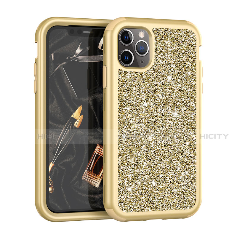 Silikon Hülle Handyhülle und Kunststoff Schutzhülle Tasche Vorder und Rückseite 360 Grad Bling-Bling für Apple iPhone 11 Pro Gold