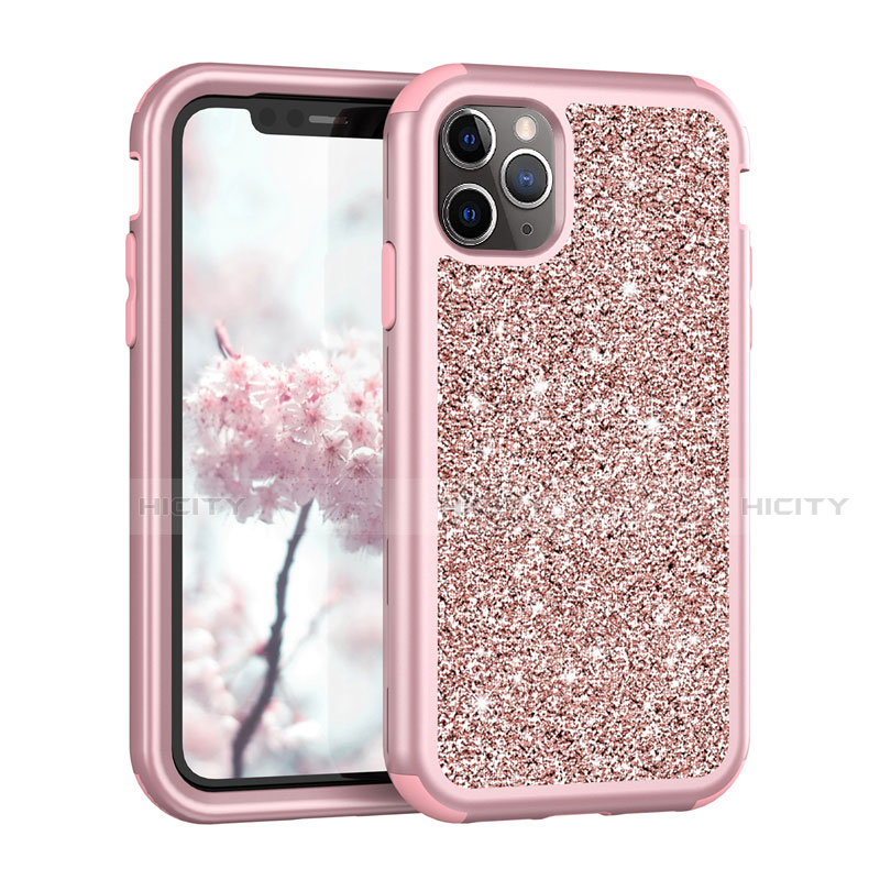 Silikon Hülle Handyhülle und Kunststoff Schutzhülle Tasche Vorder und Rückseite 360 Grad Bling-Bling für Apple iPhone 11 Pro Rosegold