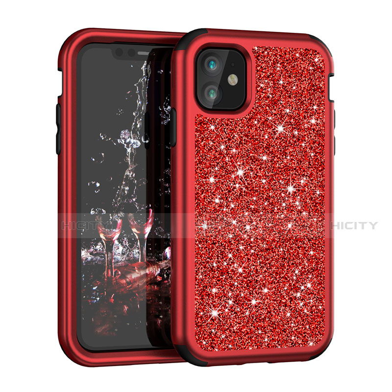 Silikon Hülle Handyhülle und Kunststoff Schutzhülle Tasche Vorder und Rückseite 360 Grad Bling-Bling für Apple iPhone 11 Rot