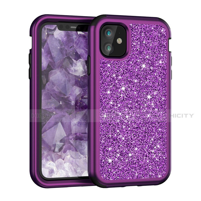 Silikon Hülle Handyhülle und Kunststoff Schutzhülle Tasche Vorder und Rückseite 360 Grad Bling-Bling für Apple iPhone 11 Violett