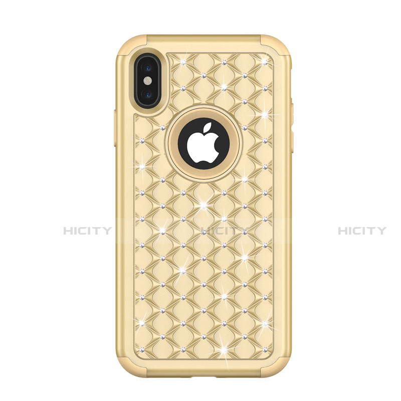 Silikon Hülle Handyhülle und Kunststoff Schutzhülle Tasche Vorder und Rückseite 360 Grad Bling-Bling für Apple iPhone X