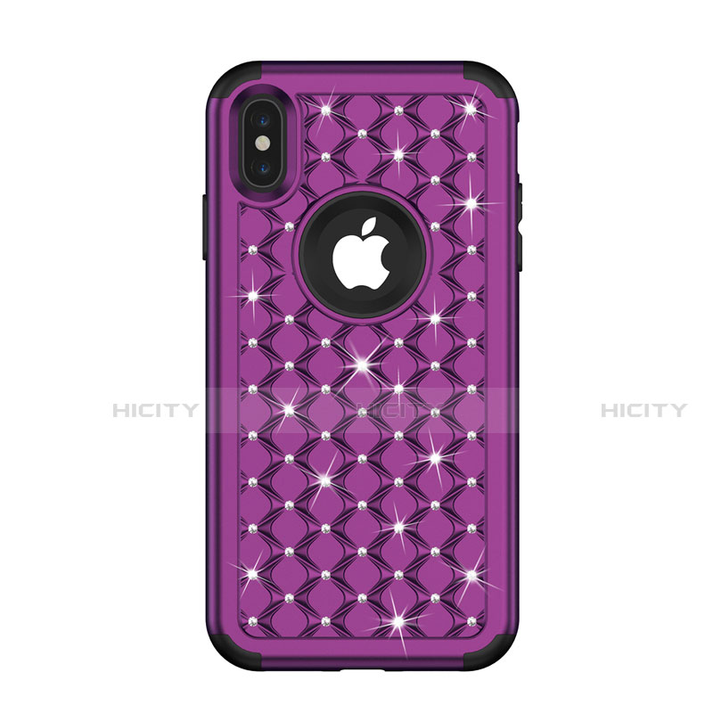 Silikon Hülle Handyhülle und Kunststoff Schutzhülle Tasche Vorder und Rückseite 360 Grad Bling-Bling für Apple iPhone X