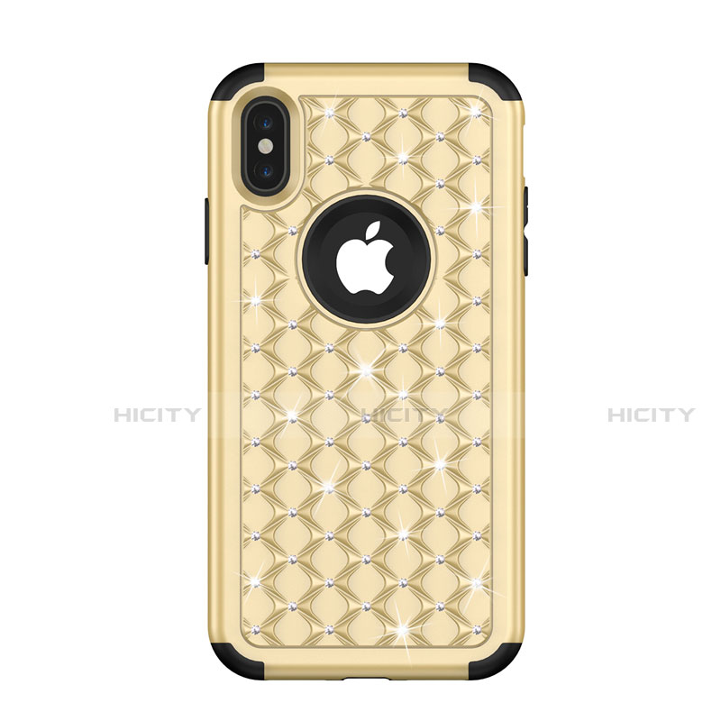 Silikon Hülle Handyhülle und Kunststoff Schutzhülle Tasche Vorder und Rückseite 360 Grad Bling-Bling für Apple iPhone X