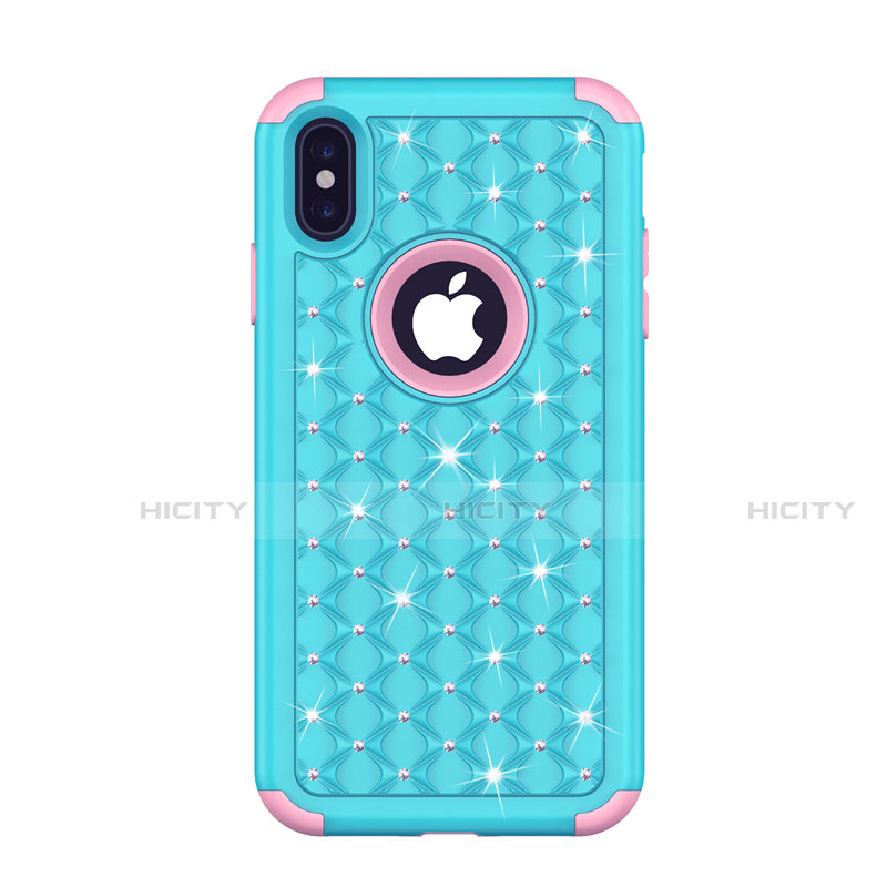 Silikon Hülle Handyhülle und Kunststoff Schutzhülle Tasche Vorder und Rückseite 360 Grad Bling-Bling für Apple iPhone X Blau