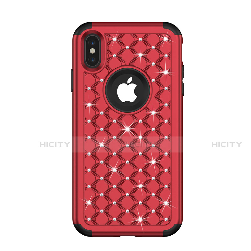 Silikon Hülle Handyhülle und Kunststoff Schutzhülle Tasche Vorder und Rückseite 360 Grad Bling-Bling für Apple iPhone X Rot