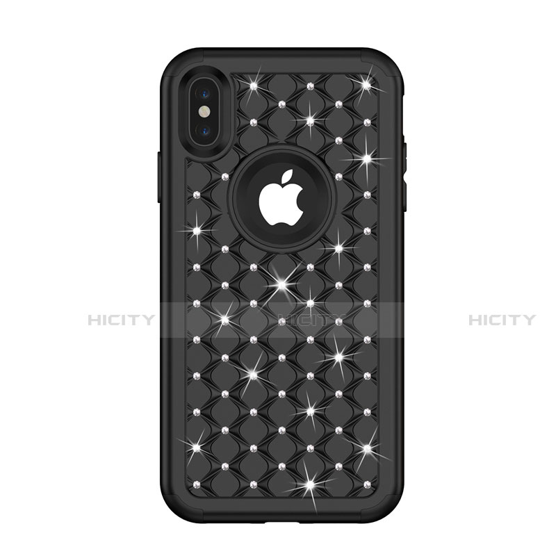 Silikon Hülle Handyhülle und Kunststoff Schutzhülle Tasche Vorder und Rückseite 360 Grad Bling-Bling für Apple iPhone X Schwarz