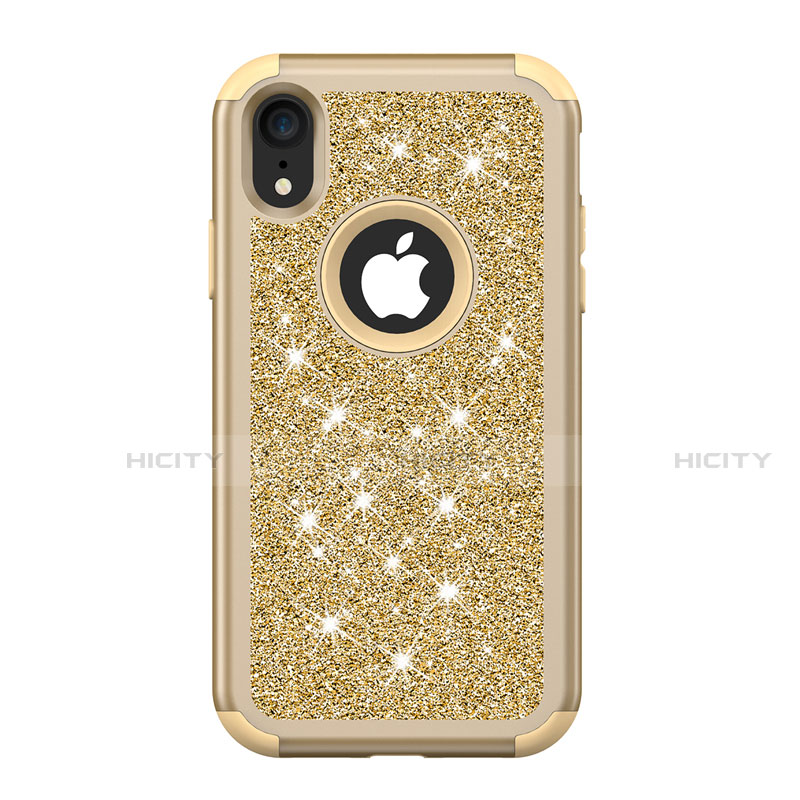 Silikon Hülle Handyhülle und Kunststoff Schutzhülle Tasche Vorder und Rückseite 360 Grad Bling-Bling für Apple iPhone XR Gold