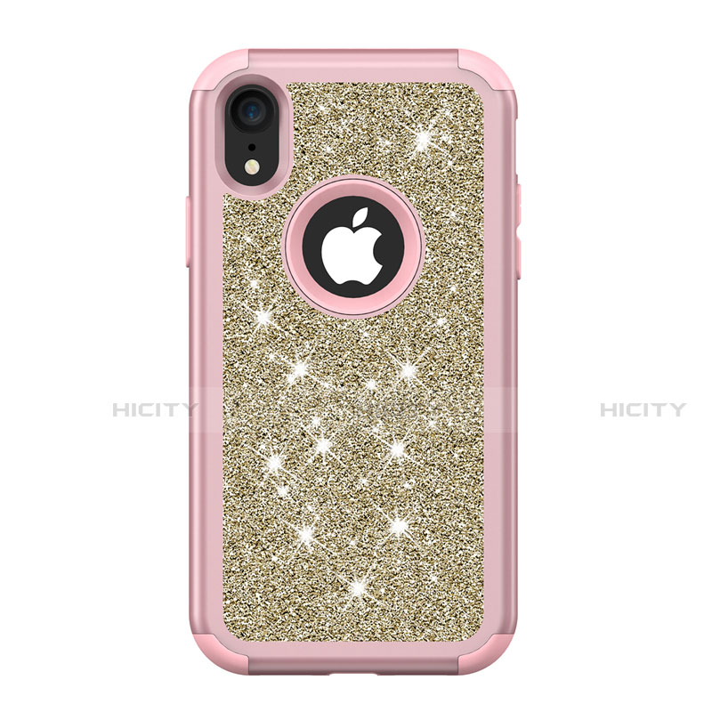 Silikon Hülle Handyhülle und Kunststoff Schutzhülle Tasche Vorder und Rückseite 360 Grad Bling-Bling für Apple iPhone XR Rosa