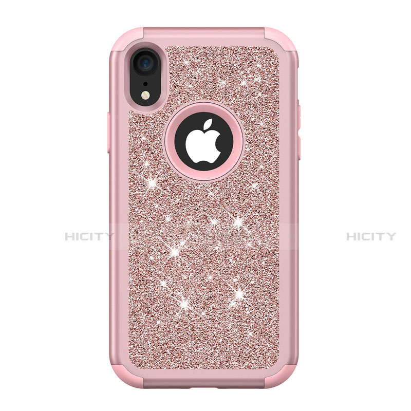 Silikon Hülle Handyhülle und Kunststoff Schutzhülle Tasche Vorder und Rückseite 360 Grad Bling-Bling für Apple iPhone XR Rosegold