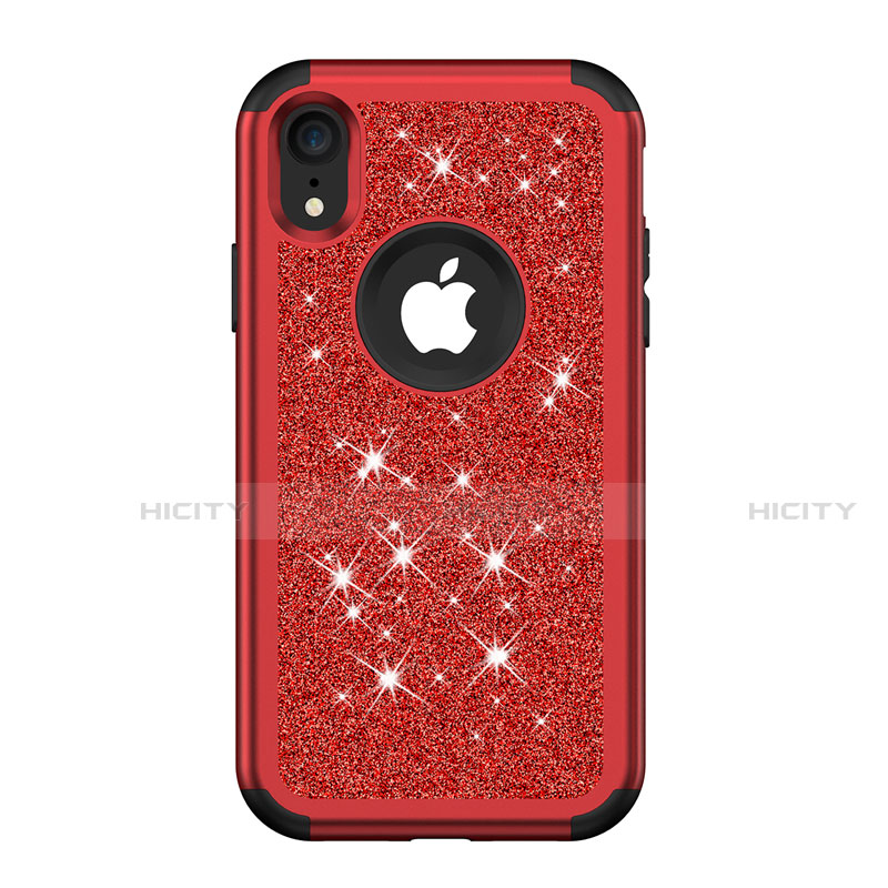 Silikon Hülle Handyhülle und Kunststoff Schutzhülle Tasche Vorder und Rückseite 360 Grad Bling-Bling für Apple iPhone XR Rot