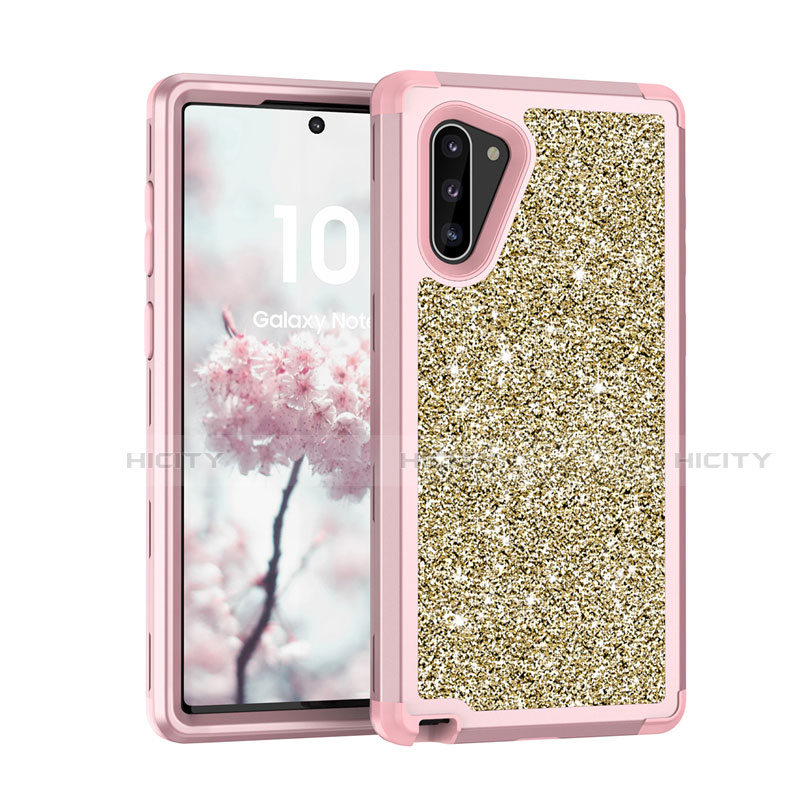 Silikon Hülle Handyhülle und Kunststoff Schutzhülle Tasche Vorder und Rückseite 360 Grad Bling-Bling für Samsung Galaxy Note 10 5G Rosa