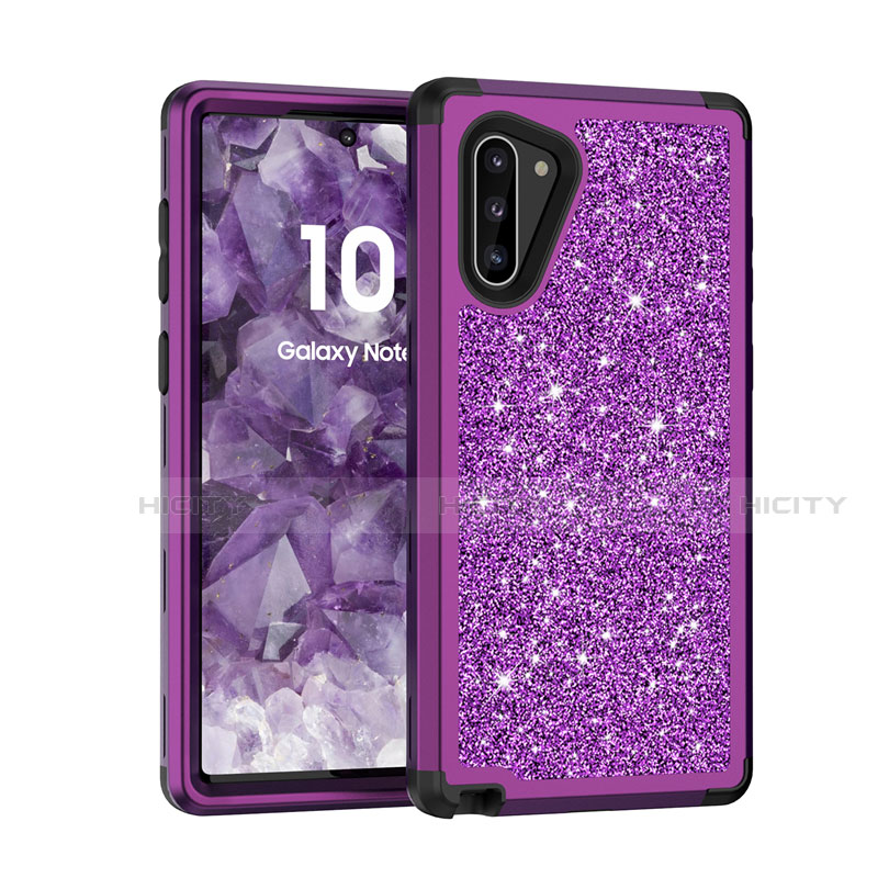 Silikon Hülle Handyhülle und Kunststoff Schutzhülle Tasche Vorder und Rückseite 360 Grad Bling-Bling für Samsung Galaxy Note 10 5G Violett