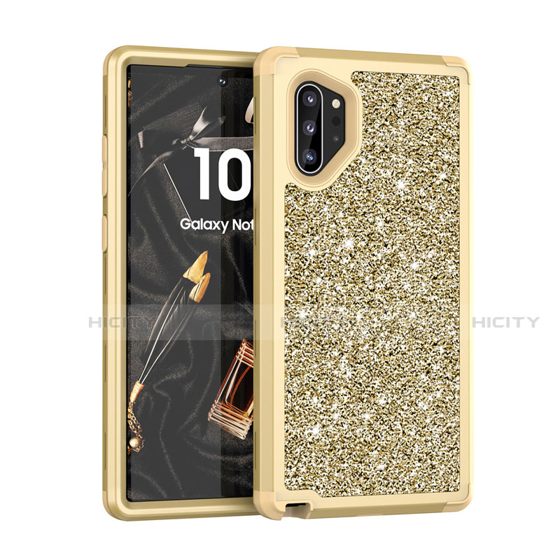 Silikon Hülle Handyhülle und Kunststoff Schutzhülle Tasche Vorder und Rückseite 360 Grad Bling-Bling für Samsung Galaxy Note 10 Plus 5G Gold Plus