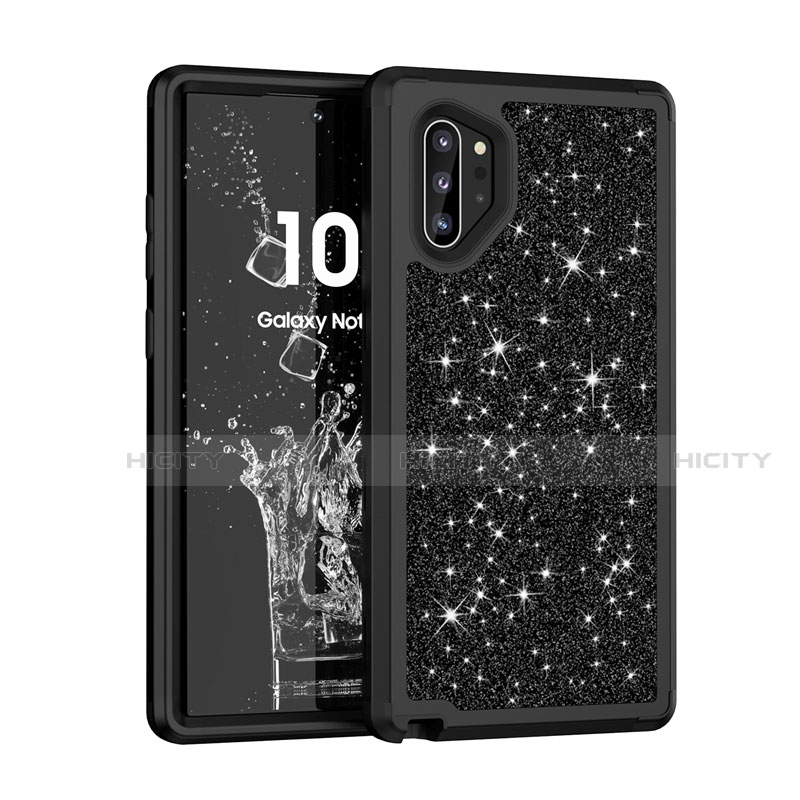 Silikon Hülle Handyhülle und Kunststoff Schutzhülle Tasche Vorder und Rückseite 360 Grad Bling-Bling für Samsung Galaxy Note 10 Plus Schwarz