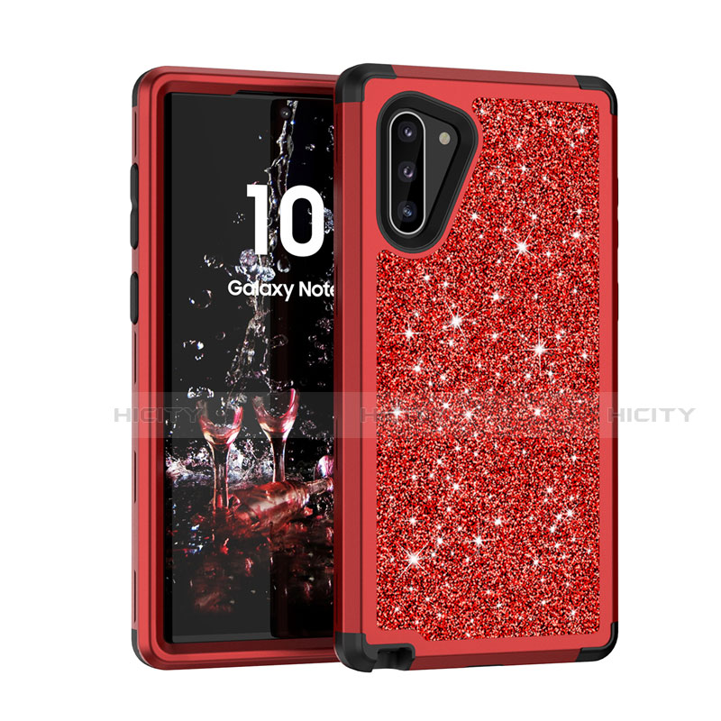 Silikon Hülle Handyhülle und Kunststoff Schutzhülle Tasche Vorder und Rückseite 360 Grad Bling-Bling für Samsung Galaxy Note 10 Rot