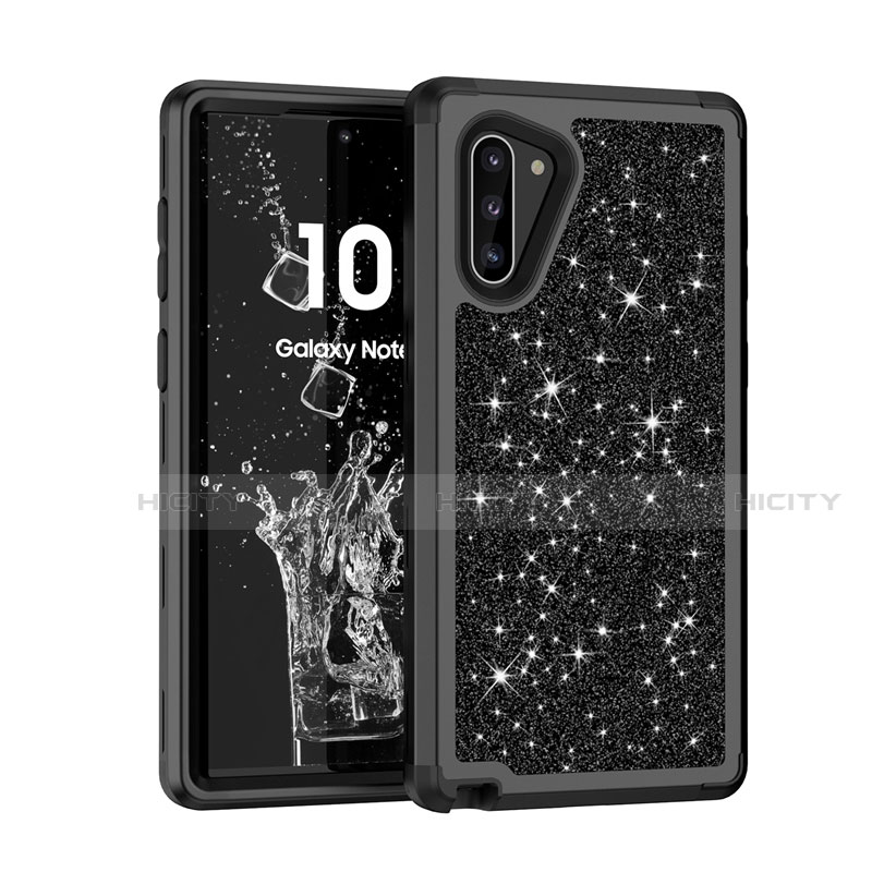 Silikon Hülle Handyhülle und Kunststoff Schutzhülle Tasche Vorder und Rückseite 360 Grad Bling-Bling für Samsung Galaxy Note 10 Schwarz