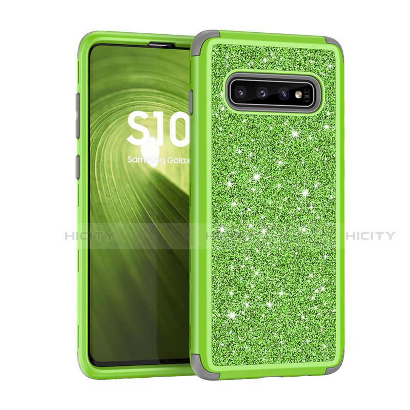 Silikon Hülle Handyhülle und Kunststoff Schutzhülle Tasche Vorder und Rückseite 360 Grad Bling-Bling für Samsung Galaxy S10 5G Grün