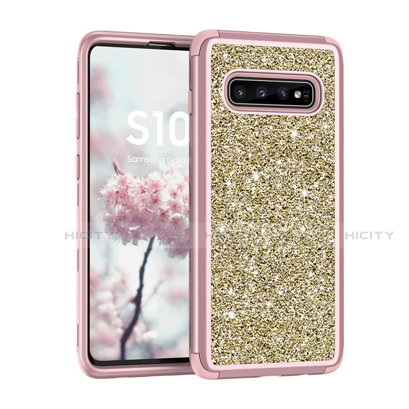 Silikon Hülle Handyhülle und Kunststoff Schutzhülle Tasche Vorder und Rückseite 360 Grad Bling-Bling für Samsung Galaxy S10 5G Rosa