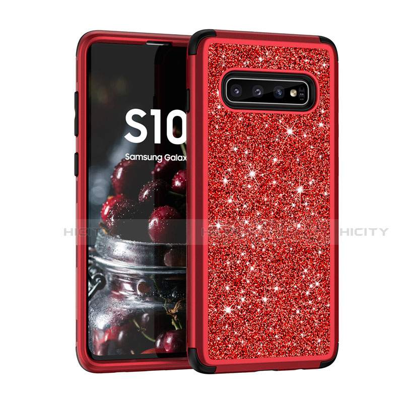 Silikon Hülle Handyhülle und Kunststoff Schutzhülle Tasche Vorder und Rückseite 360 Grad Bling-Bling für Samsung Galaxy S10 5G Rot